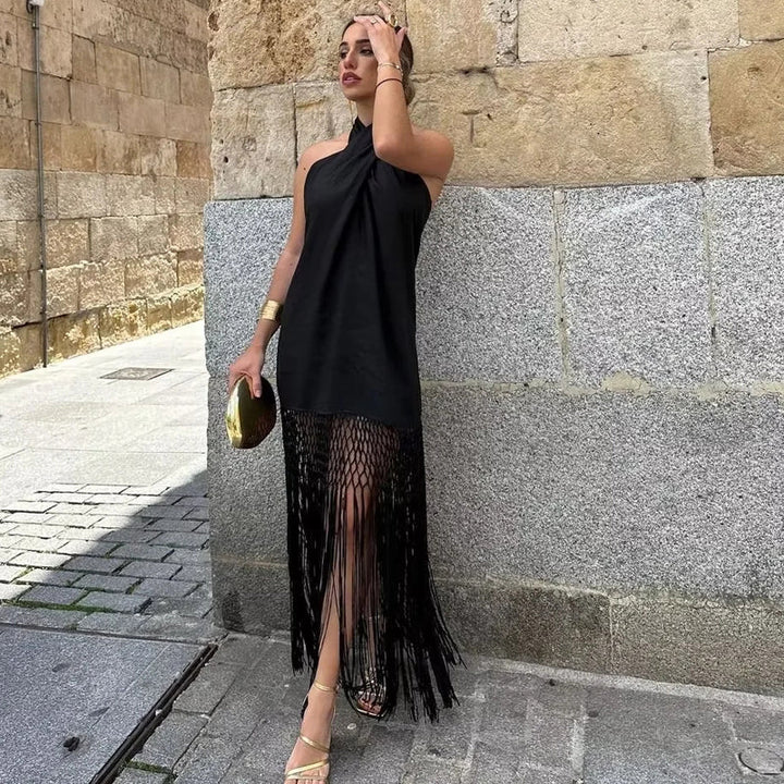 Vivienne | Halter Neck Fringe Occasion Midi Dress