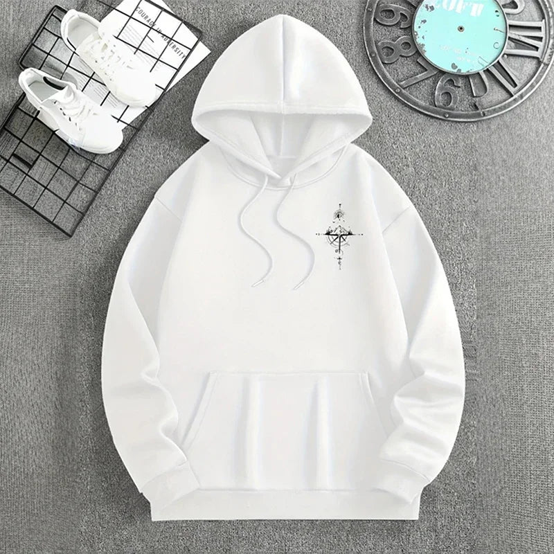 Men's Fleece Compass Graphic Print Pullover Hoodie