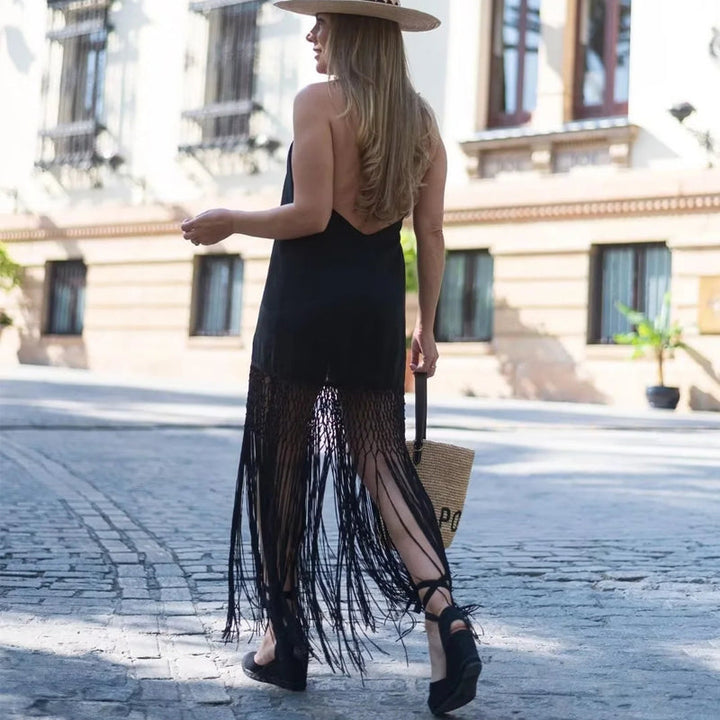Vivienne | Halter Neck Fringe Occasion Midi Dress