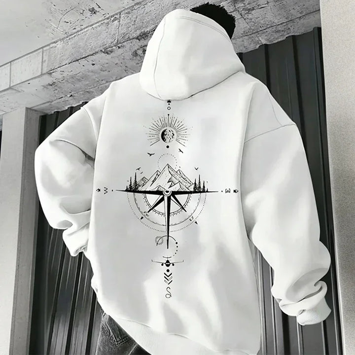 Men's Fleece Compass Graphic Print Pullover Hoodie