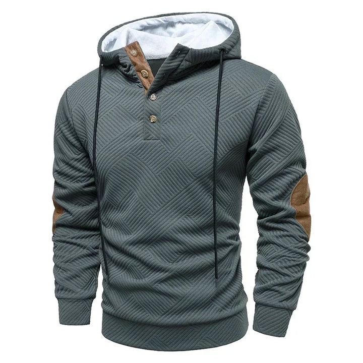 Men's Henley Hoodie with Suede Elbow Patches