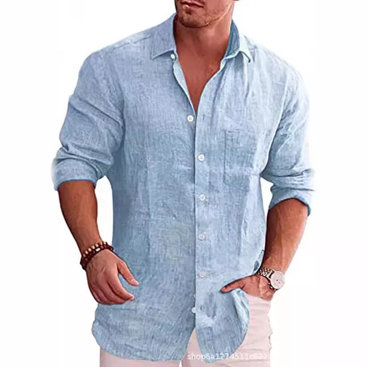 Men's Linen Shirt with Patch Pocket Detail