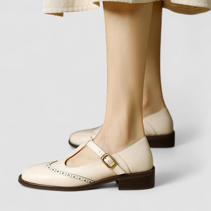 Women's Leather T-Strap Brogue Mary Janes