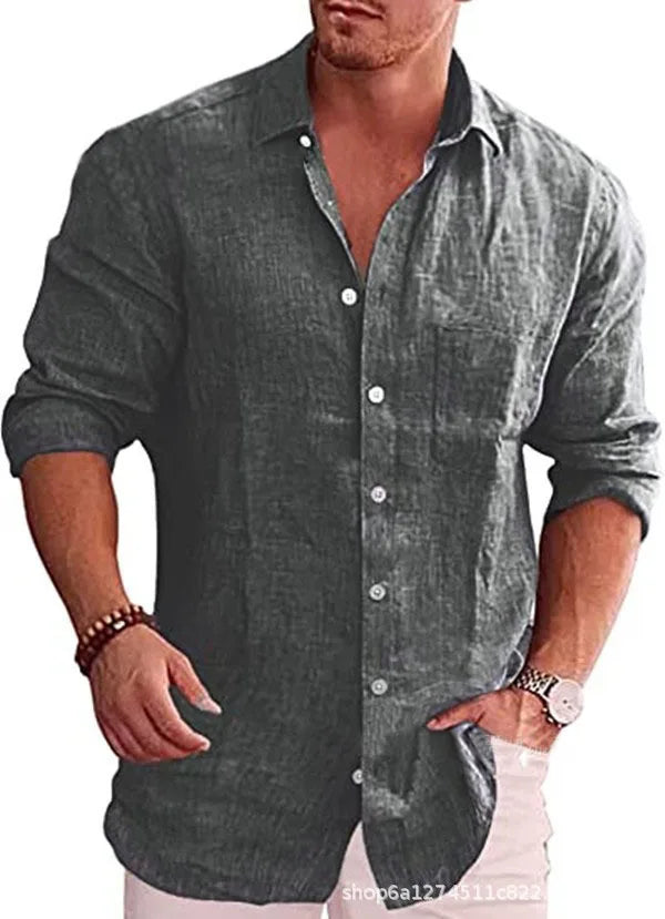 Men's Linen Shirt with Patch Pocket Detail