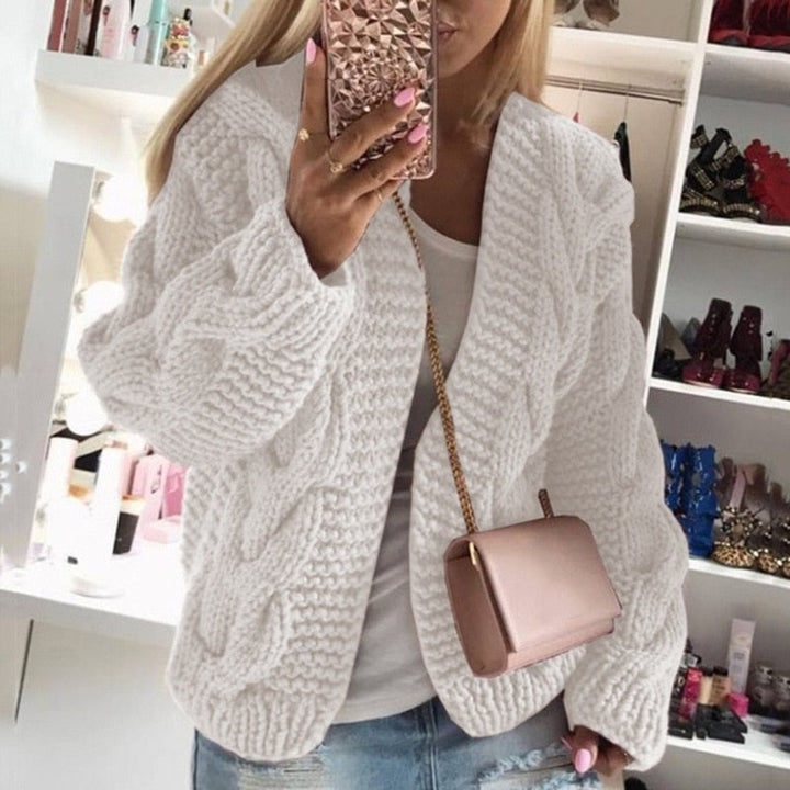 Sarah | Chunky Cable Knit Open Cardigan