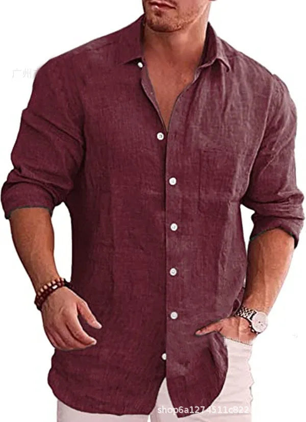 Men's Linen Shirt with Patch Pocket Detail
