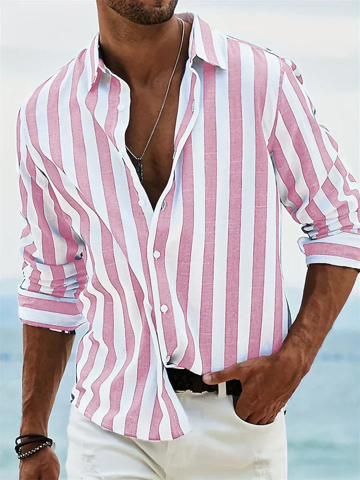 Men's Linen Vertical Stripe Shirt