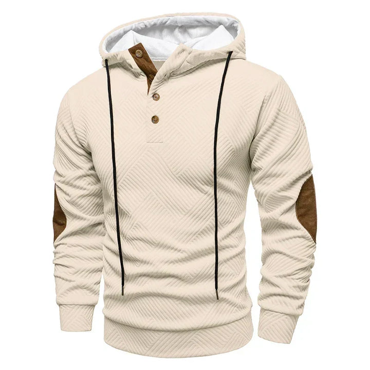Men's Henley Hoodie with Suede Elbow Patches