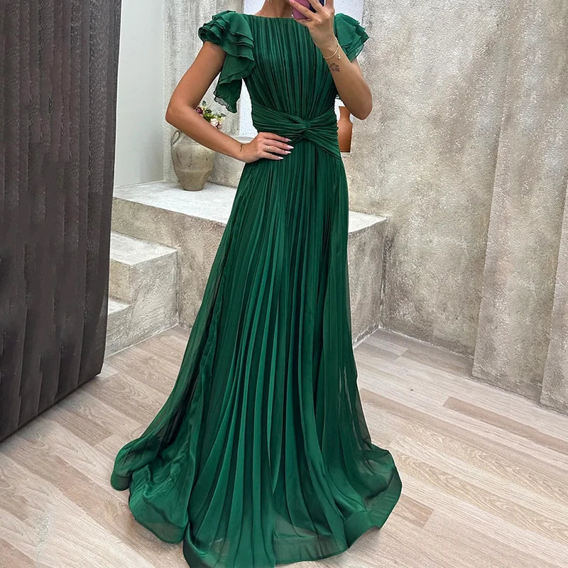 Isabella | Formal Pleated Flutter Sleeve Maxi Dress