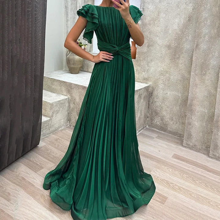Isabella | Formal Pleated Flutter Sleeve Maxi Dress