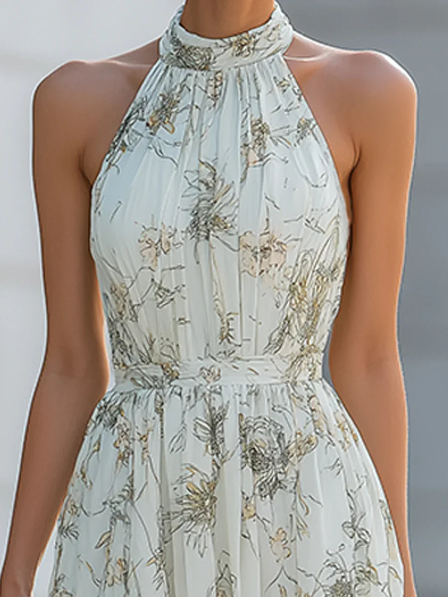Women's Floral Maxi Dress with Halter Neck