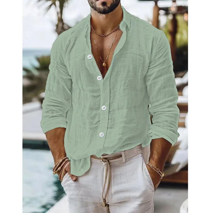 Men's Textured Linen Camp Collar Shirt