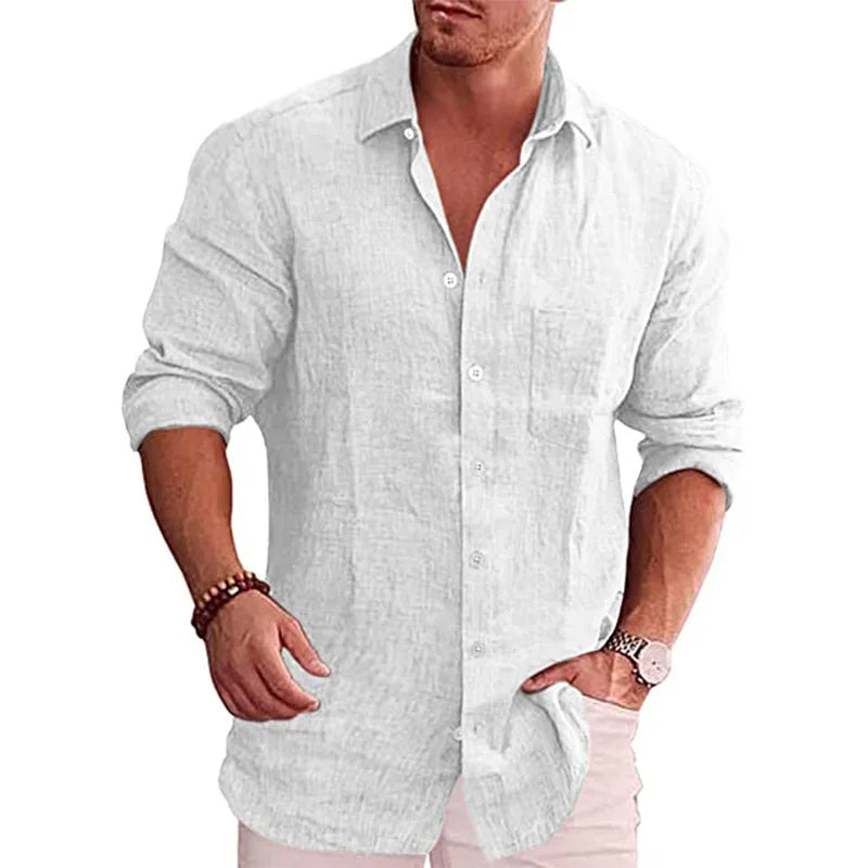 Men's Linen Shirt with Patch Pocket Detail