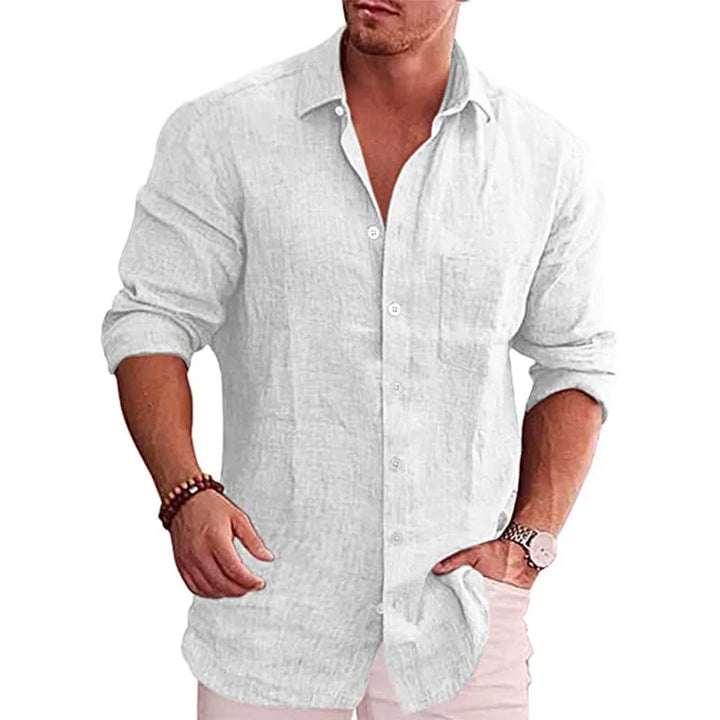 Men's Linen Shirt with Patch Pocket Detail