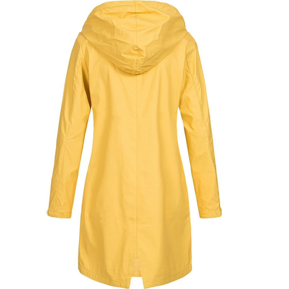 Women's Waterproof Hooded Longline Rain Jacket
