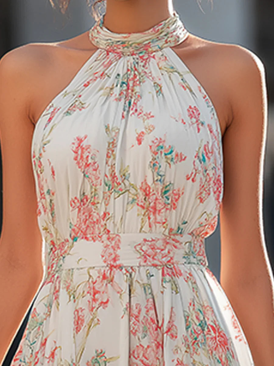 Women's Floral Maxi Dress with Halter Neck
