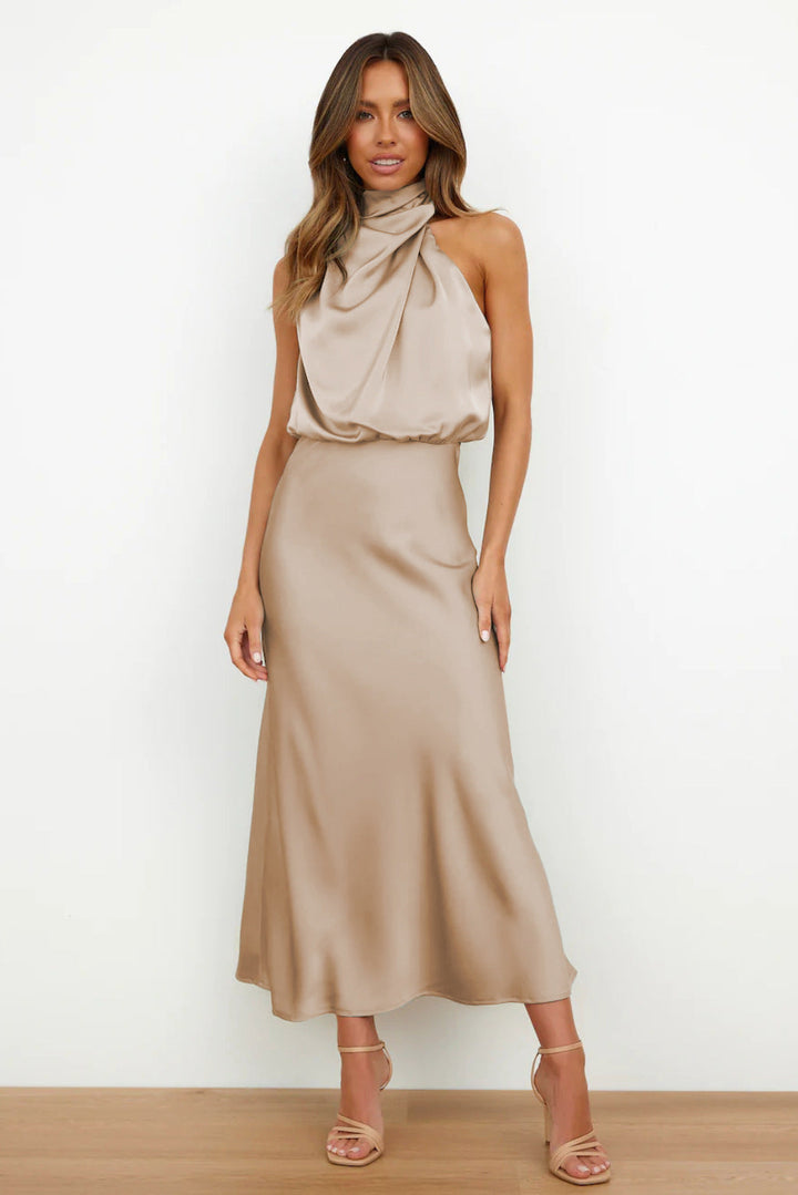 Adriana | Satin Halter Neck Maxi Cocktail Dress