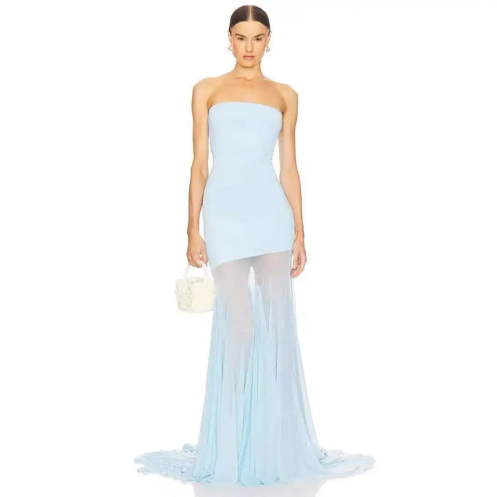 Alessia | Strapless Sheer Evening Maxi Dress