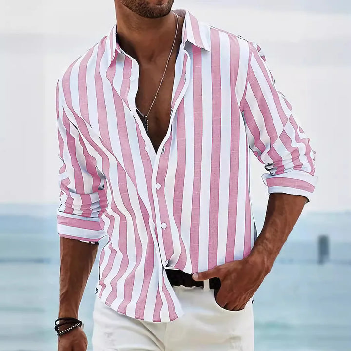 Men's Striped Long Sleeve Button-Up Shirt