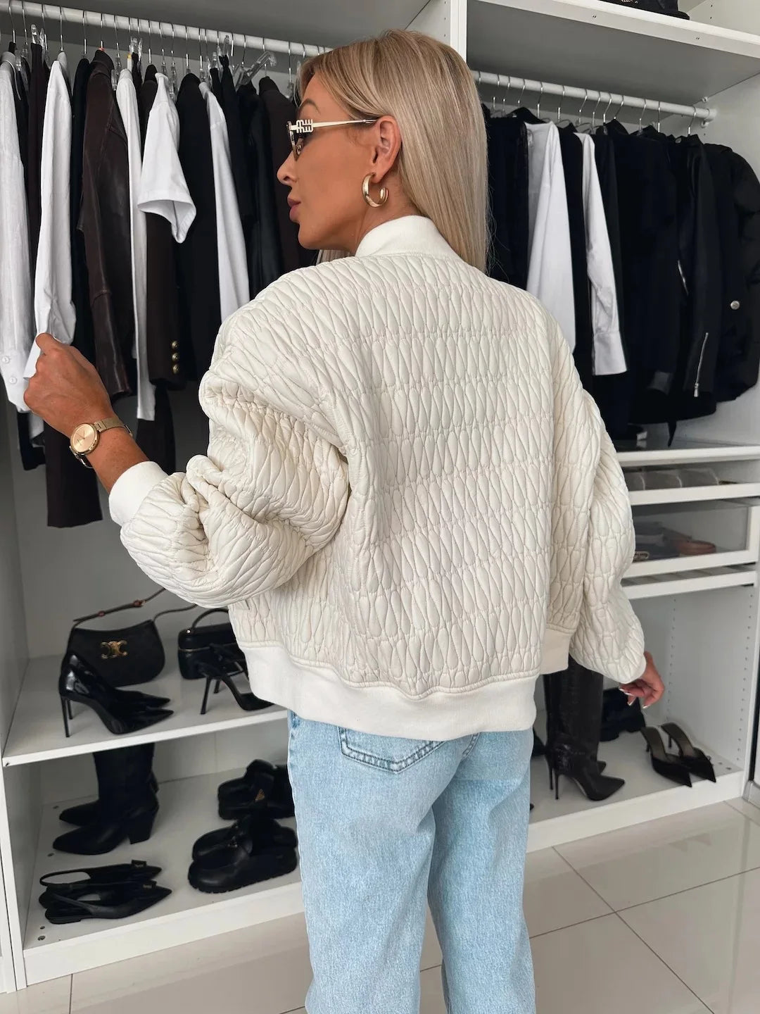 Sophie | Textured Quilted Bomber Jacket