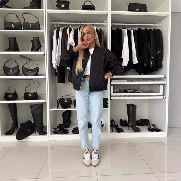 Sophie | Textured Quilted Bomber Jacket