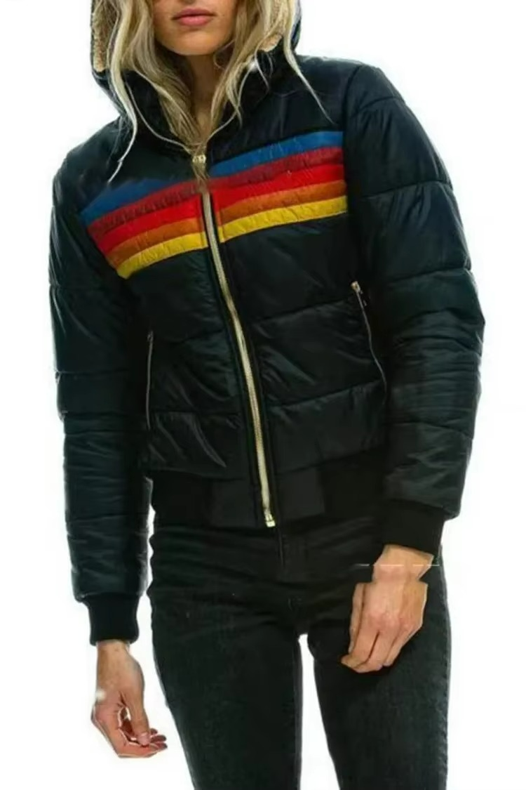 Sienna | Retro Stripe Hooded Puffer Jacket