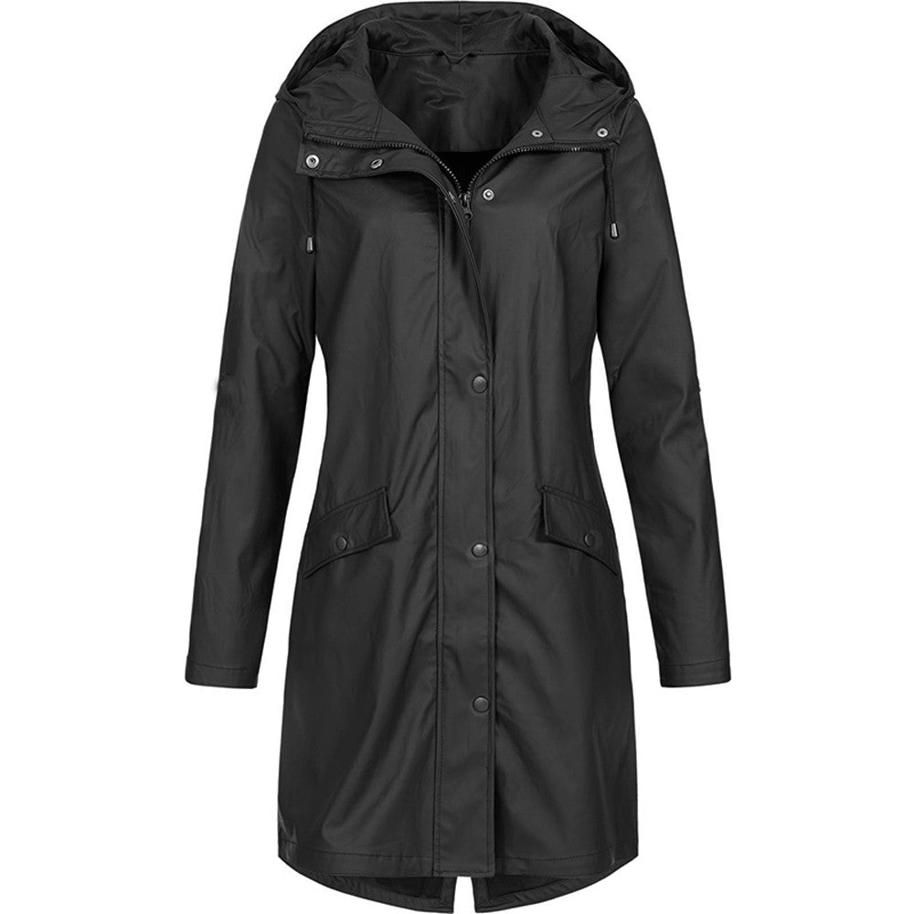 Women's Waterproof Hooded Longline Rain Jacket