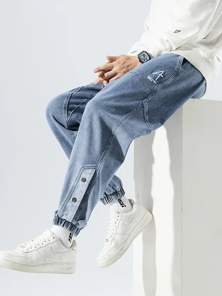 Men's Denim Jogger Jeans with Ribbed Cuff