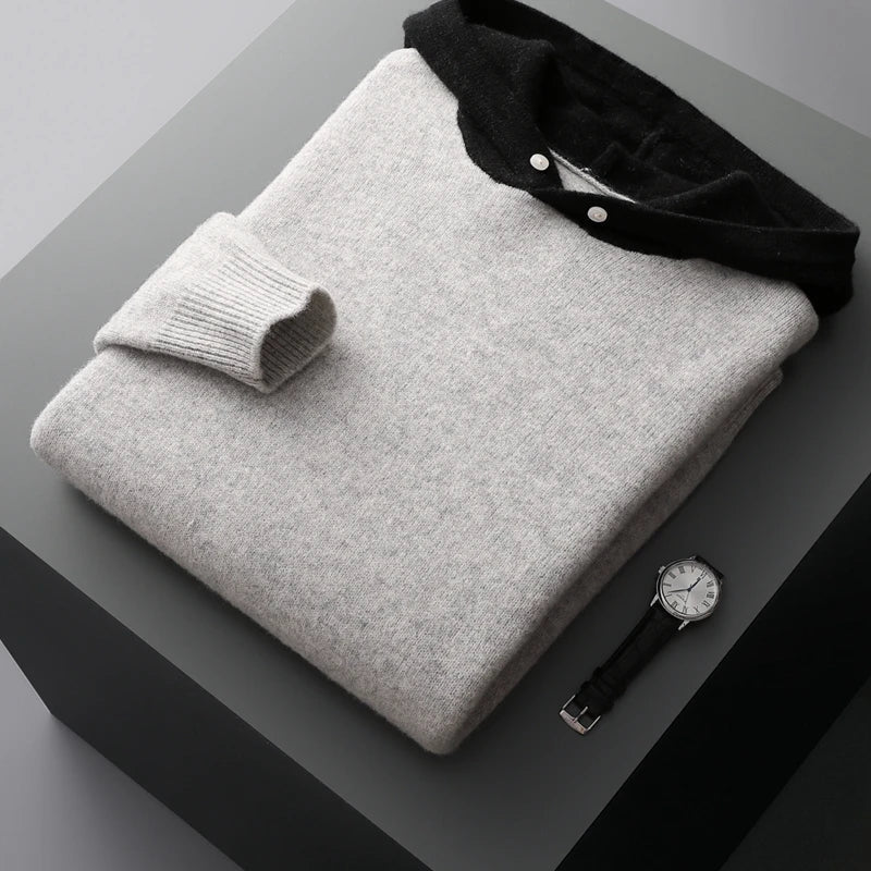 Women's Contrast Hood Knit Jumper with Kangaroo Pocket