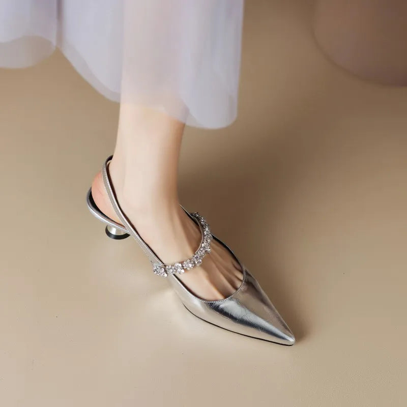 Womens Rhinestone Slingback Heels