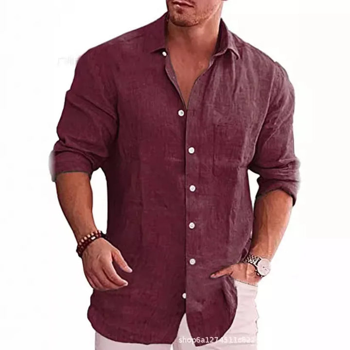 Men's Linen Shirt with Patch Pocket Detail