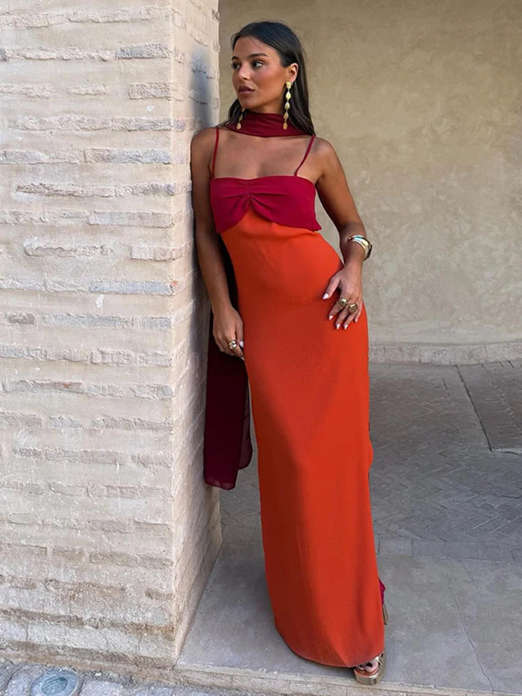 Women's Asymmetric Ruffle Maxi Dress with Textured Bodice