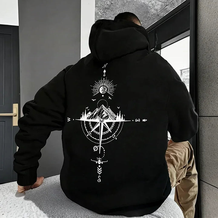 Men's Fleece Compass Graphic Print Pullover Hoodie