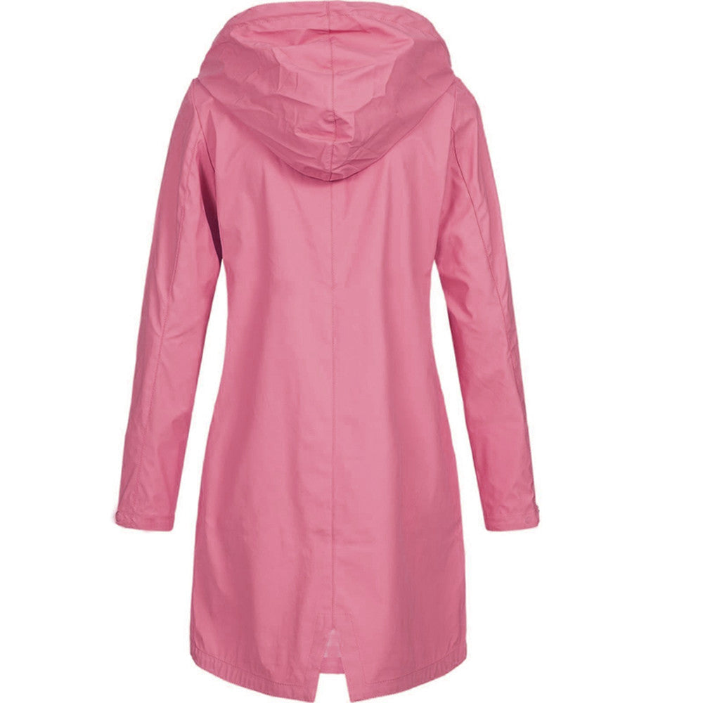 Women's Waterproof Hooded Longline Rain Jacket