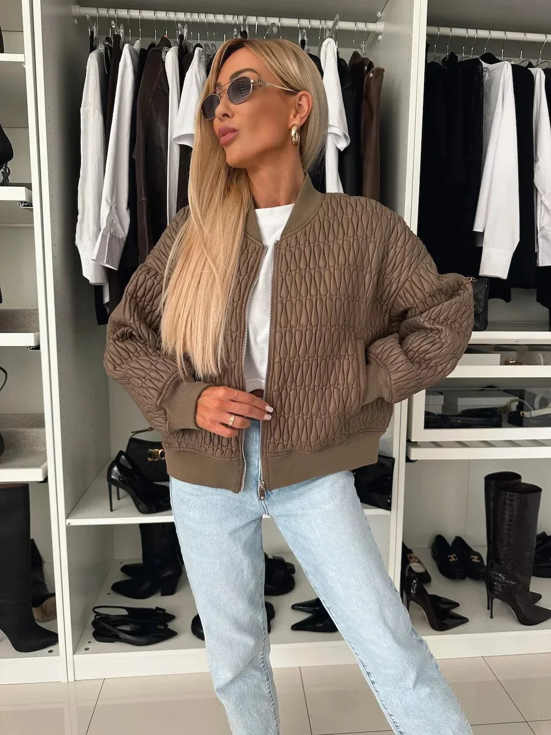 Sophie | Textured Quilted Bomber Jacket