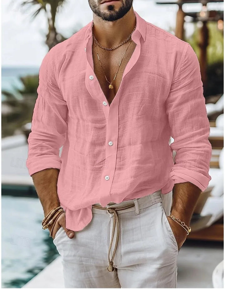 Men's Textured Linen Camp Collar Shirt