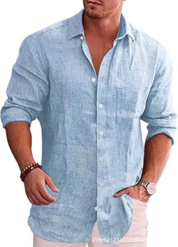 Men's Linen Shirt with Patch Pocket Detail