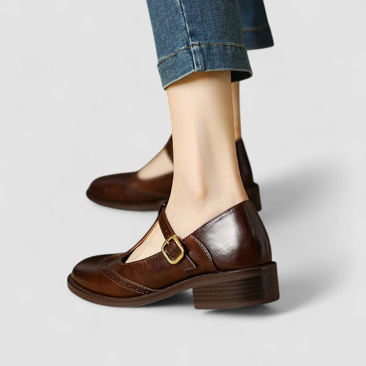 Women's Leather T-Strap Brogue Mary Janes