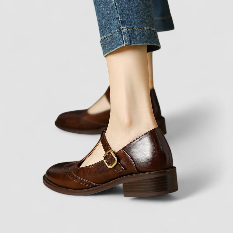 Women's Leather Brogue T-Bar Mary Janes