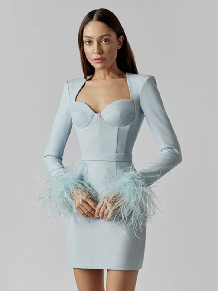 Daphne | Feather Cuff Cocktail Mini Dress