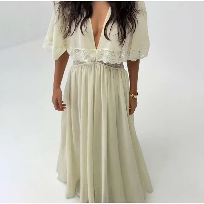 Women's Tiered Ruffle Maxi Dress with Keyhole Neckline