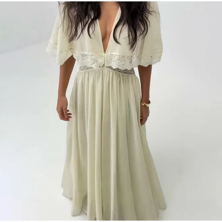 Women's Tiered Ruffle Maxi Dress with Keyhole Neckline