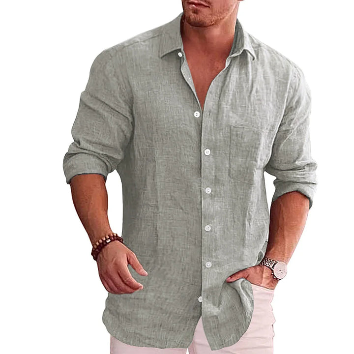 Men's Linen Shirt with Patch Pocket Detail