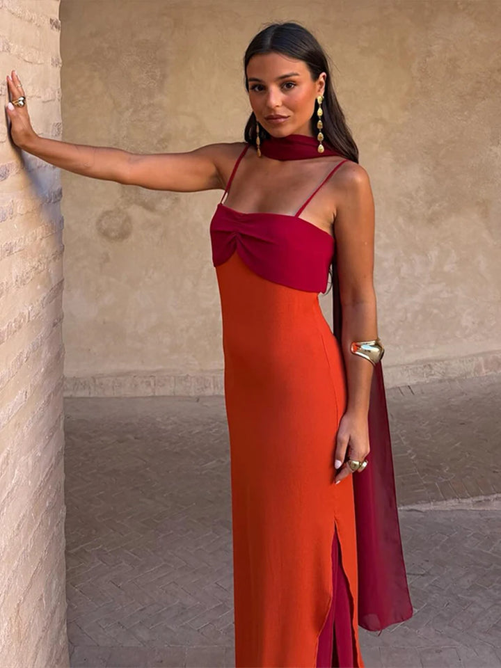 Women's Asymmetric Ruffle Maxi Dress with Textured Bodice