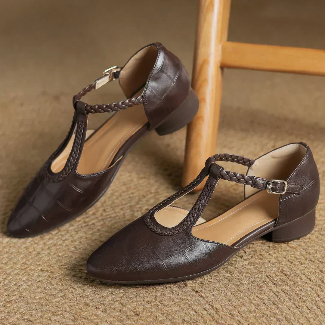 Croc Embossed T Strap Pumps