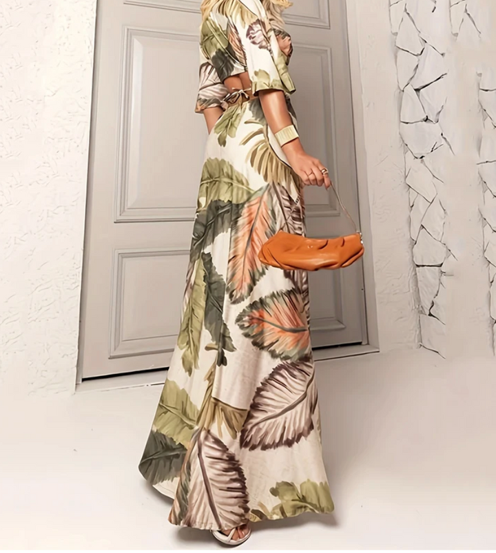 Serena | Leaf Print Cut Out Maxi Dress