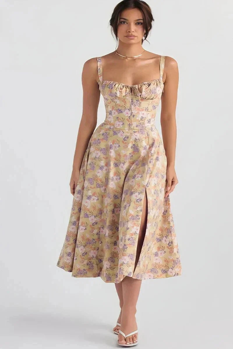 Sweetheart Neck Floral Midi Dress