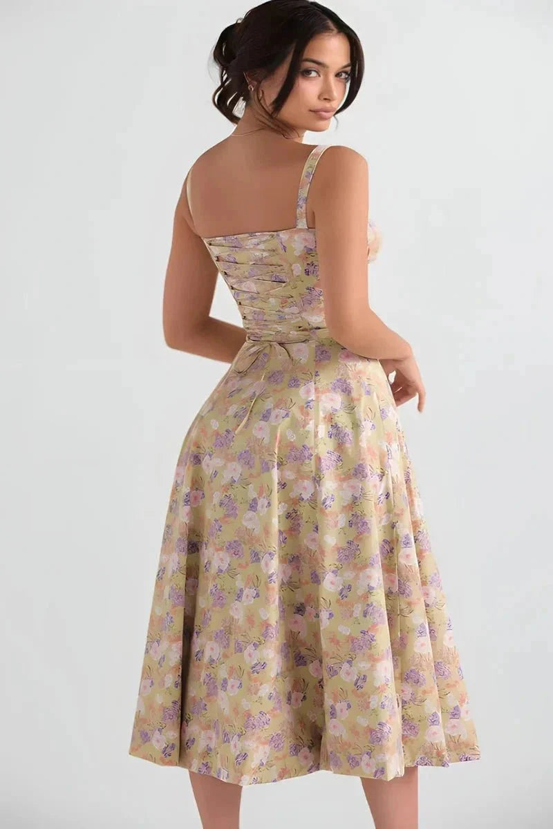 Sweetheart Neck Floral Midi Dress