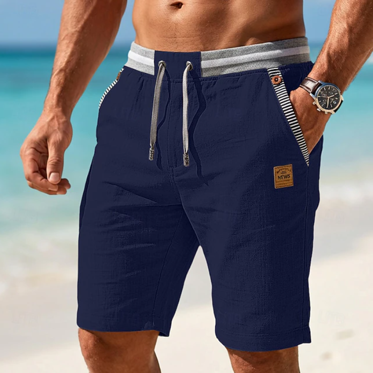 Men's Linen Drawstring Shorts with Striped Trim