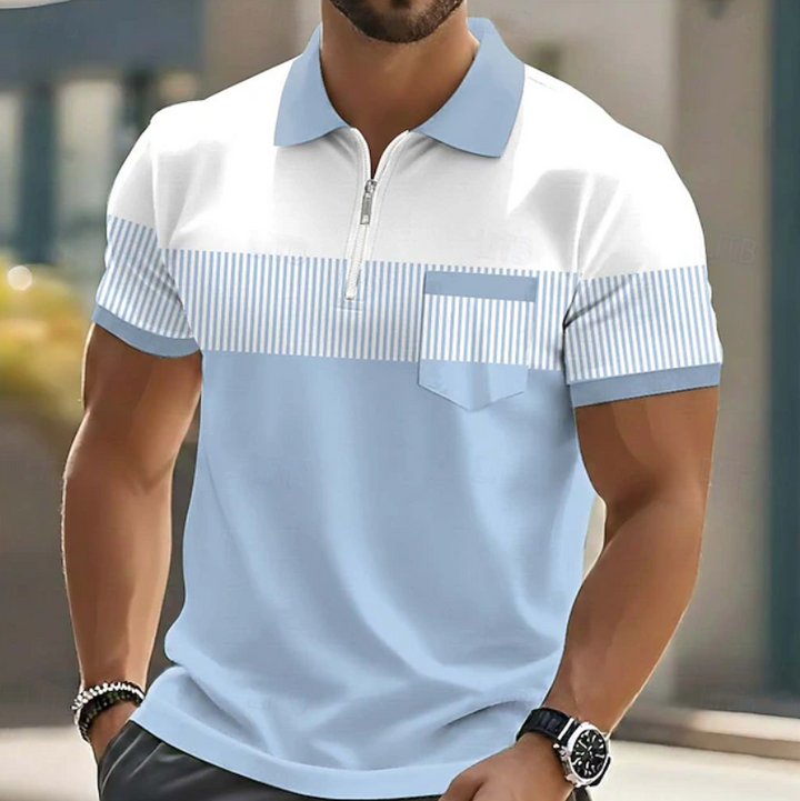 Men's Colourblock Zip Collar Polo Shirt